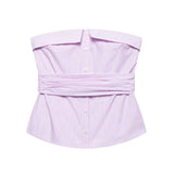 KYLETHOMASW  -  women's strapless striped top button backless decoration for spring and summer casual women's wear