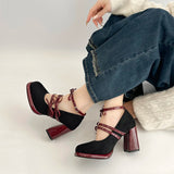 KYLETHOMASW  -  Designer New Spring Thick Heel Women Mary Jane Shoes Butterfly-knot Buckle Strap Shoes Ladies Elegant Party Dress Pumps