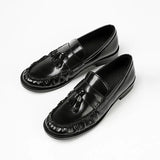 KYLETHOMASW  -  Patent Leather Tassel Design Women Loafers Luxury Square Heel Flat Shoes Comfortable College Style Women Shoes Zapatos De Mujer