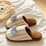 KYLETHOMASW  -  New Cute Puppy Plush Cotton Slippers for Women's Winter Indoor Home Warmth Lightweight and Comfortable Slippers