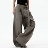 KYLETHOMASW  -  Summer New Solid Color Three-dimensional Pleated Design High-end Straight Leg Casual Trousers Casual Fashion Style