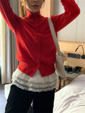 KYLETHOMASW  -   Vintage Red Sweaters Solid Knitted Loose Daily All Match Fashion Autumn 2024 Cardigans New Gentle Sweet Casual