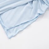 KYLETHOMASW  -  Women Fashion Sleeveless High Waist Ruched Club Party Dresses Elegant Light Blue Lace Draped See Through Sexy Mini Dress