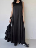 KYLETHOMASW  -  2025 Fashion Korean Side Pleated Large Swing Vest Dress Women Summer New Retro and Stylish Loose White Long Vestidos
