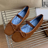 KYLETHOMASW  -  Sweet Butterfly Knot Stripe Design Mary Jane Shoes Women Comfortable Suede Elastic Band Casual Flats Elegant Brand Designer Shoe
