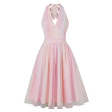 KYLETHOMASW  -  New Vintage Colorful Mesh Overlay Halter Sexy Cocktail Party Dress Summer Holiday Beach Women's High Waist Rainbow Dresses