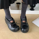 KYLETHOMASW  -  Women's Round Toe Bow Ballet Mary Jane Shoes Low Block Heel Slip On Pump Casual Office Daily Wide Mouth Dress Flat Footwear