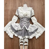 KYLETHOMASW  -  Vintage Suits Chic Japanese Kawaii Cute Lolita Skirt Set Women Sweet Lace Patchwork Shirt Top Slim Bandage Suspender Skirt Y2k