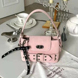 KYLETHOMASW  -  Sweet Korean Lady Style Pink Suede Handbag Straps Belts Bows Mini Storage Bags Mobile Phone Bags Women's Bag Tote Bag
