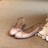 KYLETHOMASW  -  New French-style Round-toe Gentle Bow Low-heel Shallow Single Shoes with Open Back, Single-strap Closed-toe Sandals for Women