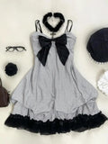 KYLETHOMASW  -  French Vintage Gothic Striped Bow Dress Woman New Design Fashion Slim Casual Party Dresses Summer Retro Aesthetic Clothing