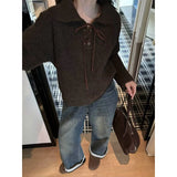 KYLETHOMASW  -  Vintage Sweater Women Harajuku Lace Up Knitted Pullovers Streetwear Korean Knitwears Winter Long Sleeve Casual Jumpers New