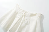 KYLETHOMASW  -  Holiday Front Cross Lacing up Bandage Bow Zipper Waist Mini Skirt Women White Spliced Lace Hem Ruched Swing A-lined Skirts Black
