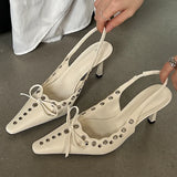 KYLETHOMASW  -  High Heels Designer Sandals Women Summer 2024 Pointed Toe Pumps Women Lace Up Bow Fashion Low Heel Slingback Sandals Female