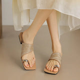 KYLETHOMASW  -  Slippers Casual Beach Shoes Low Slides Square Toe Rubber Flip Flops Luxury Sabot Hawaiian Soft PU Rome Fabric Leisure Hoof