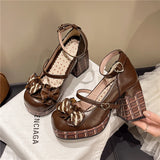 KYLETHOMASW  -  Sweet Girls Lolita High Heels Platform Shoes ,Young Women Students Cute Chocolate Candy Bowknots Ankle Strap Mary Janes