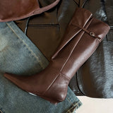 Kylethomasw   -  Women's genuine leather wedge low heel square toe side zip autumn knee high western boots soft comfortable female knight boots