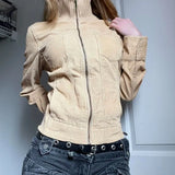 KYLETHOMASW  -  Jackets Women Vintage Pockets Zipper Stand Collar Sexy Y2k Harajuku Solid Grunge Autumn Winter Fashion Coats Casual