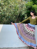 KYLETHOMASW  -  Plaid Patchwork Y2k Skirt Female  Summer New Vintage Niche High Waist Long Skirts for Woman Korean Fashion Faldas