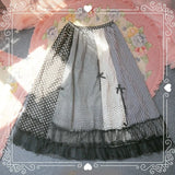 KYLETHOMASW  -  Vintage Kawaii Lolita Mori Girl Style Red Plaid Bow Maxi Skirt Summer Cute Polka Dot Black Stripe A-Line Long Skirts for Women