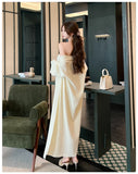 KYLETHOMASW  -  Women's Dresses Sets Solid V-Neck Long Cardigan+Waist Retraction Strapless Dress Sexy Elegant Knitted Two-Pieces Lady's Clothing