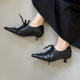 KYLETHOMASW  -  Retro Square Toe Lace Up Leather Pumps Spring Temperament Niche Women Mid Heel Shoes Versatile Soft Women Shoes Comfortable