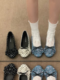 KYLETHOMASW  -  Fashionable Thick Heel Mary Janes Women's Slip-On Shoes Polka Dot  Bow Knot Casual Comfy Footwear Summer Season