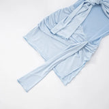KYLETHOMASW  -  Women Fashion Sleeveless High Waist Ruched Club Party Dresses Elegant Light Blue Lace Draped See Through Sexy Mini Dress