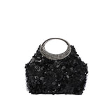 KYLETHOMASW  -  Women Sequins Evening Clutch Bag Rhinestone Circular Ring Top Handle Metal Chain Crossbody Bags Wedding Party Handbags