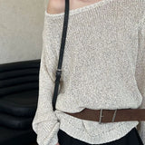 KYLETHOMASW  -  Knitted Sweater Women Diagonal Collar Off Shoulder Autumn Winter Hollow Out Belt Pullover Vintage Elegant Jumper Ladies