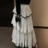 KYLETHOMASW  -  Spring Summer Lace Skirts Women Contrast Color Ruffles Sweet Jupe Femme Korean Fashion Retro Chic Long Skirt