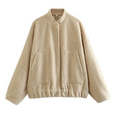 KYLETHOMASW  -  Standing Collar Buttons Women's Jackets Loose Long Sleeve Pockets Coats Solid Color Fold Tops Autumn Casual Outdoors Clothes