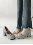 KYLETHOMASW  -  New Spring Platform Thick Heel Women Mary Jane Shoes Fashion Square Toe Shoes Ladies Elegant Height Increase Dress Shoes