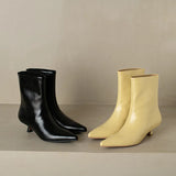 KYLETHOMASW  -  Real cow leather women ankle boots low thin heel pointed toe booties