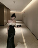 KYLETHOMASW  -  French Fashion Sexy Elegant Evening Gown Women's Halter Neck Sequin Tulle Patchwork Velvet Dress Chic Banquet Party Gown