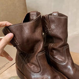 KYLETHOMASW  -  Women's Cowboy Boots Mid Calf Boots Western Short Embroidered Round Toe Low Heel Slip on Comfort Dress Slouchy Booties