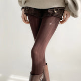 KYLETHOMASW  -  Nighttime Classroom Grey Tights Women's Spring Autumn Style Retro Hollow Vertical Stripe Socks  Knot Printed Base La...