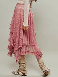 KYLETHOMASW  -  New Fashion Womens Midi Skirts Lace Elastic High Waist Skirts Spring Summer Irregular Hem Casual Skirts Hot Sale S M L