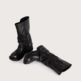 KYLETHOMASW  -  Vintage Soft Leather Belt Strap Buckle Mid-Calf Women Motorcycle Boots Fashion Thick High heels Autumn Winter Knight Booties