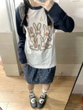 Kylethomasw Funny Rabbit Print T-shirts for Women Kawaii Graphic Raglan Sleeve Tee Shirt Female Autumn Cutecore Oversized Clothes