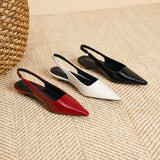 KYLETHOMASW  -  Delicate Red Shiny Leather Sandals Woman Slingback Low Heels Shoes Ladies Party Brides Tacones Mujer Pointed Toe Flats Sandalias
