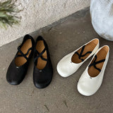 KYLETHOMASW  -  Cross Strap Ballet Flats Summer Breathable Flats Vintage Soft Leather Mary Jane Flats