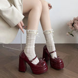 KYLETHOMASW  -  New Spring Platform Thick Heel Women Mary Jane Shoes Fashion Butterfly-knot Shoes Ladies Outdoor Dress Leather Pumps