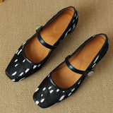 KYLETHOMASW  -  Plus size 34-42 women's leopard horsehair Mary Jane flats square toe high quality female soft comfortable slim elegant shoes hot