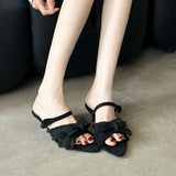 KYLETHOMASW  -  New In Summer Fashion Denim Pointed Toe Women Slippers Low Heel Shoes Beach Female Slides Sandals Slippers Shoes For Ladies