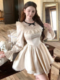 KYLETHOMASW  -  Elegant White Short Dress Autumn Women Lace Ruffles Elegant A-line Princess Dress French Birthday Party One Piece Mini Vestidos