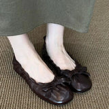 KYLETHOMASW  -  Sheepskin Niche Bow Elastic Large Size Flat Shoes Round Toe Comfortable Small Leather Shoes Grandma Ballet Flats