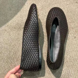 KYLETHOMASW  -  Fashionable Comfortable Knitted Slip-On Flat Bottom Ballet Style Women's Shoes round Toe Ultra-Leather Casual Low Cut Footwear