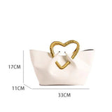 KYLETHOMASW  -  French Retro Oil Wax Pu Handbag Women Heart Shaped Golden Metal Handle Soft Ruched Large Tote Bag Versatile Daily Shoulder Bag