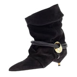 KYLETHOMASW  -  Metal Embellished Nubuck Ankle Boots Women Elegant Kitten-heel Modern Boots Warm Sexy Pointed Toe Western Cowboy Boots Brown